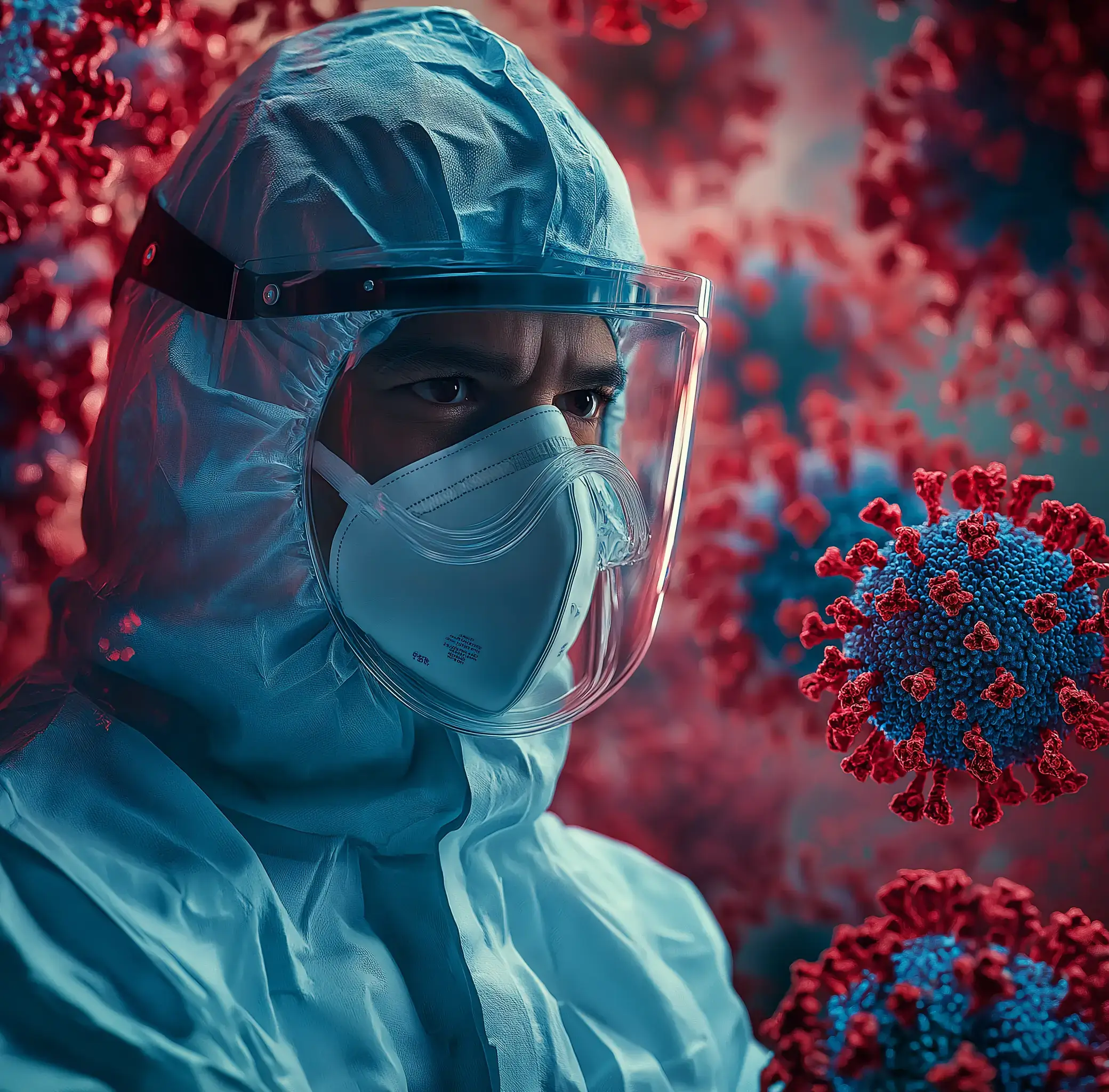 A man with protective equipment to protect from viruses