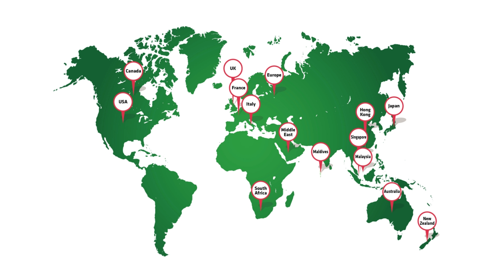 World map marked with counties that CIC Rice products are available