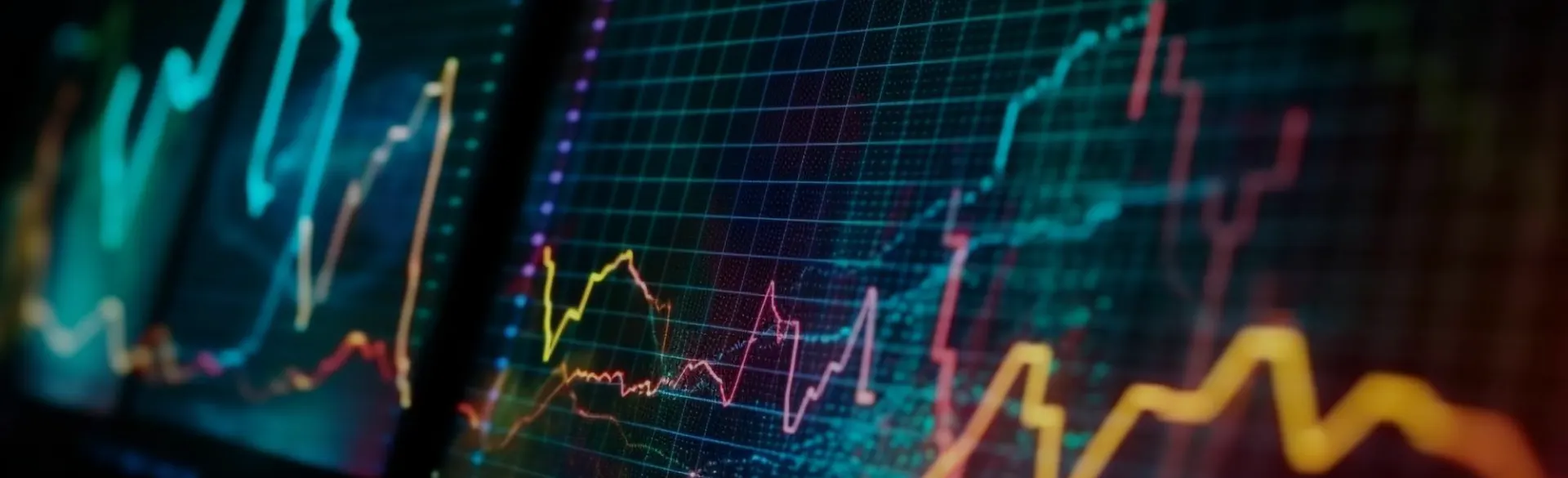 Glowing stock market data and analytics on a futuristic digital screen