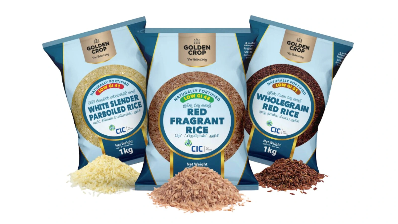 Different packs of rice of CIC golden crop