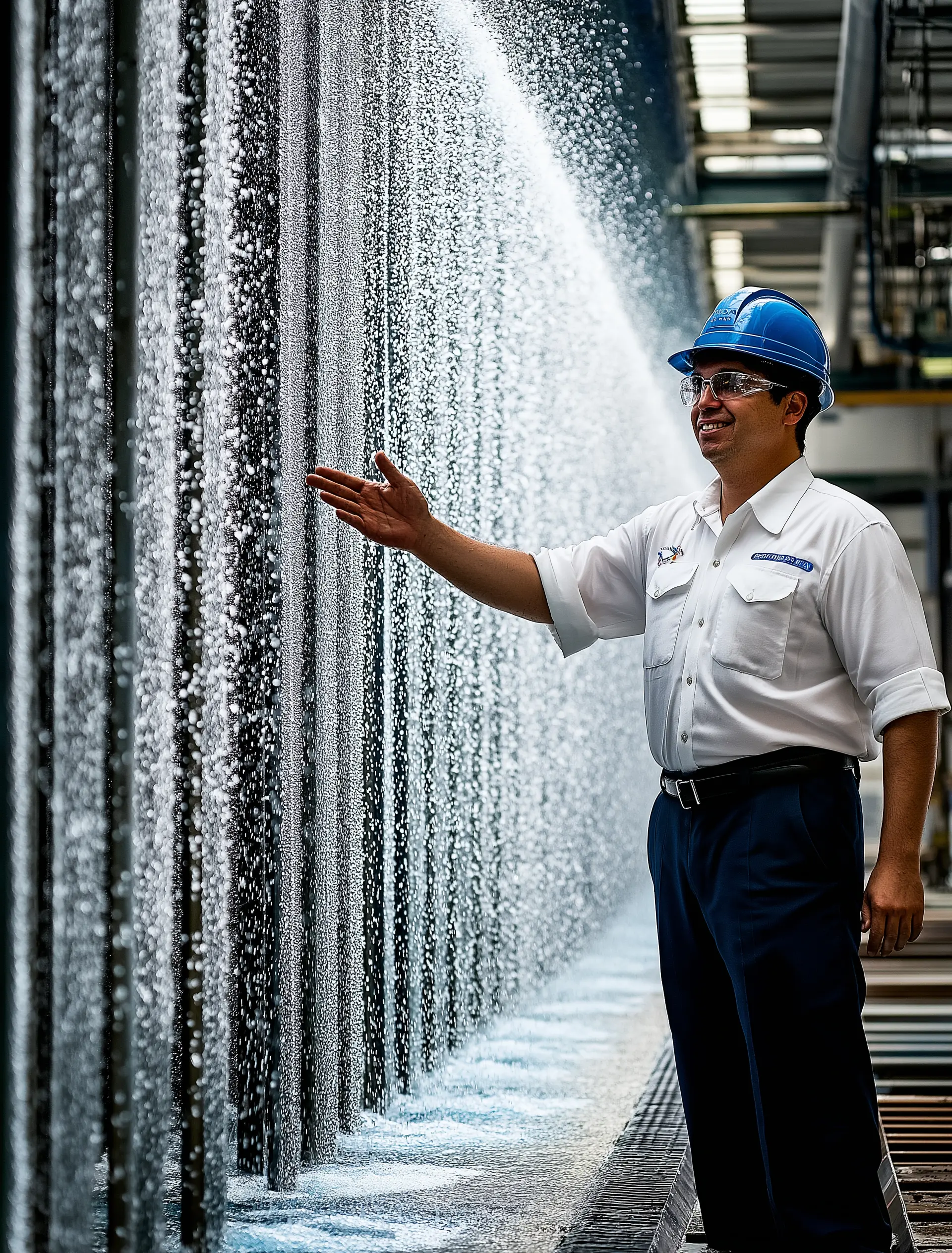 A Nalco water employee checking water purifying