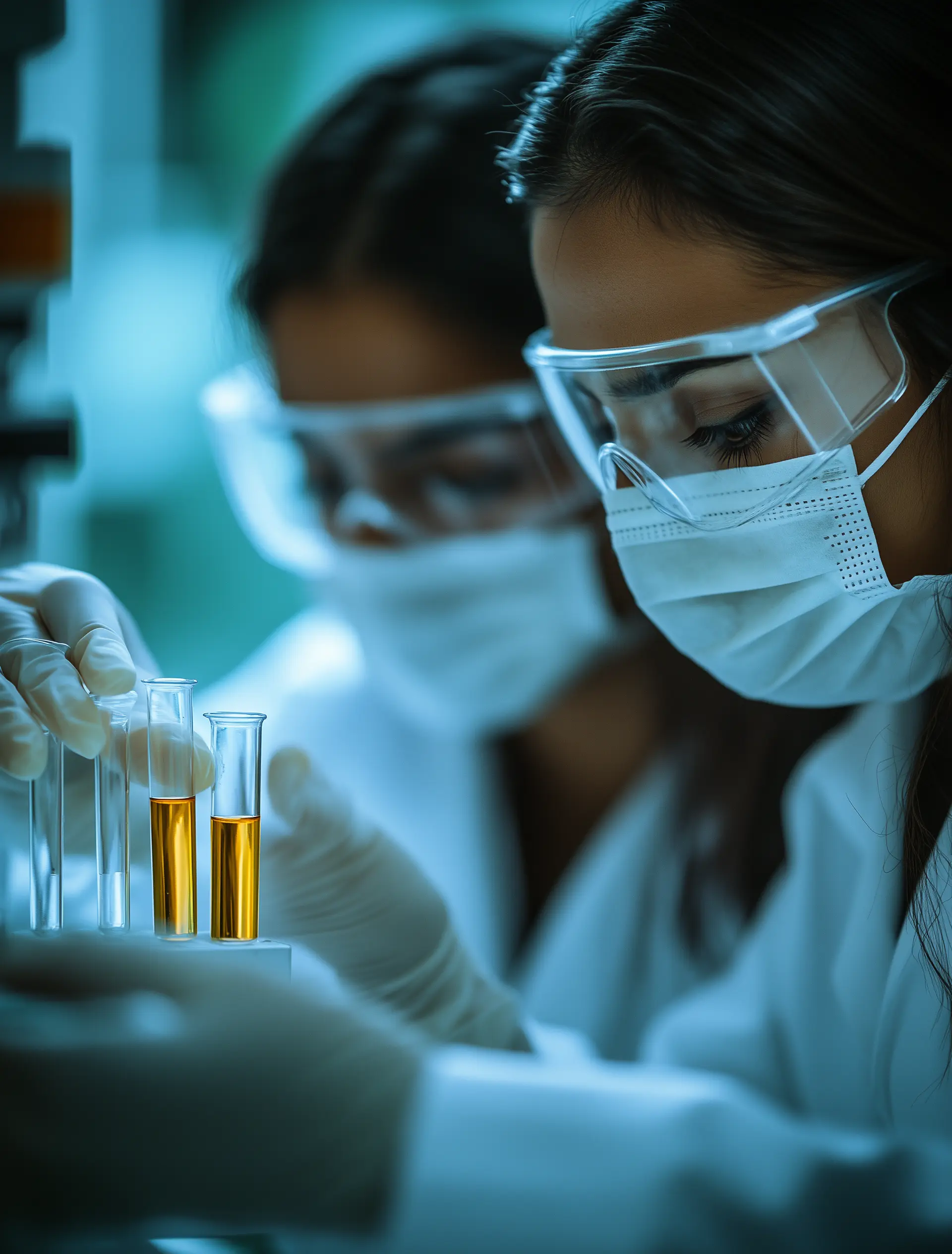 Two female employees conducting lab tests for CIC Nalco water