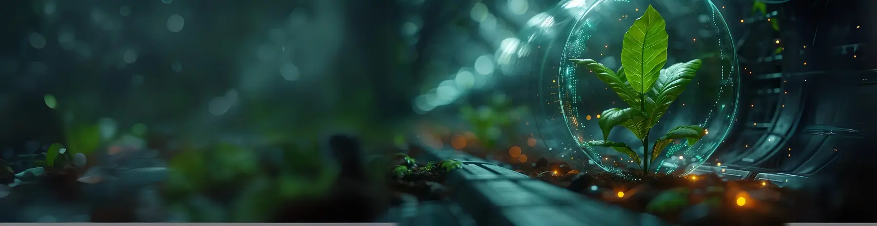 A plant inside a bubble in a futuristic lab