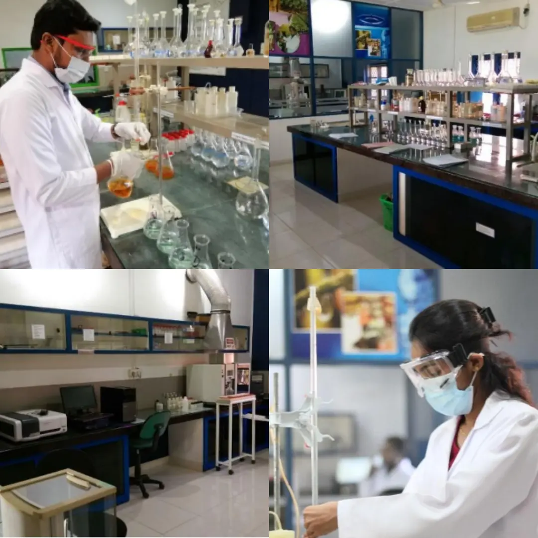 Two CIC lab employees performing agricultural scientific tests in a laboratory